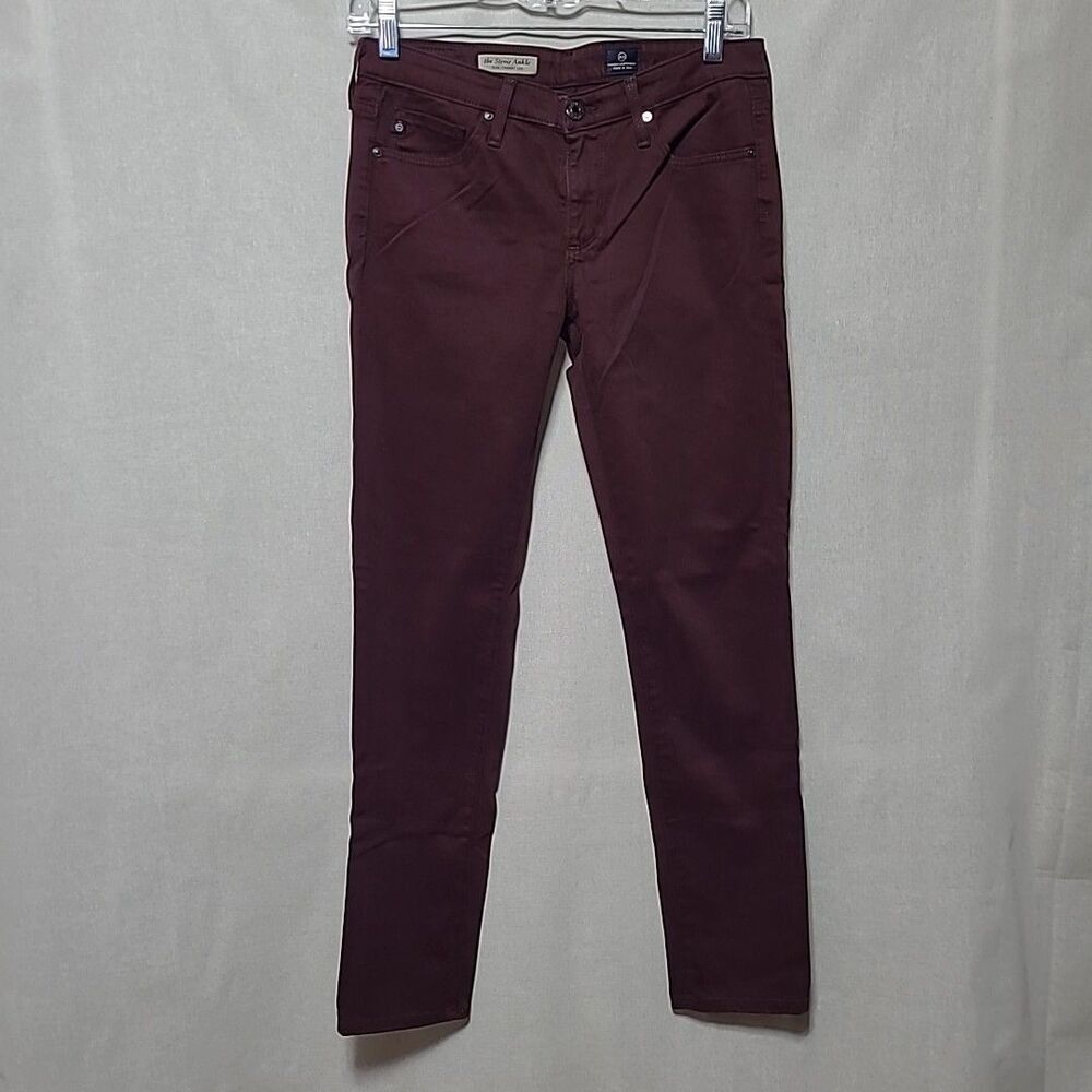 AG Adriano Goldschmied the Stevie Ankle Slim Straight Leg Jeans Maroon Size 26R